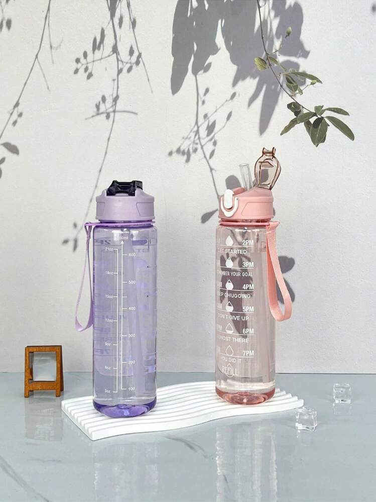 1pc 750ml Capacity PC Material Water Bottle, Sports & Fitness Portable Straw Cup, Suitable For Home, Outdoor, Travel - Multicolor - View 3