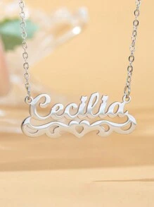 Customized Name Necklace, Stainless Steel Gold Minimalist Handwritten English Letter Jewelry Personalized, Gift For Couple, Friends, Mom For Christmas, Halloween, Valentine's Day, Anniversary - Silver - View 12