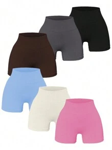 Bộ 6 món Nữ Cao Cấp Liền Mạch Quần Short Tập Yoga, Hút Ẩm & Thoáng Khí, Màu Trơn Quần Short Thể Thao Đa Năng - Nhiều màu - Xem 2