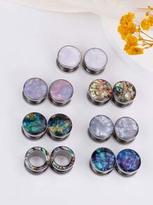 2 Pcs/Set Cool Abalone Shell Inlay Screw Ear Gauges Plugs Tunnels Expander Stainless Steel Stretcher Ear Expander Body Piercing Jewelry Best Friend Gifts Daily Wear