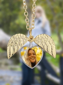 1 件定制照片心形合金吊坠项链，记忆照片吊坠项链