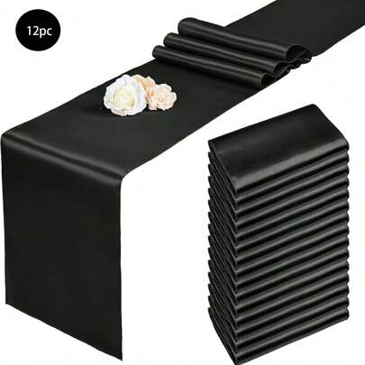 12pcs Silk Table Runners, Suitable For Wedding, Birthday Party, Ceremony Banquet Decoration