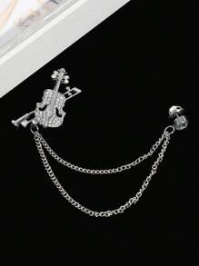 1pc Men's Fashion Gold/Silver Violin Guitar Crown Rhinestone Tassel Decor Musical Theme Brooch Pin For Suit Shirt Jacket Accessory, Party Wear - Multicolor - View 10