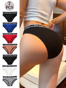 7pcs Women's Stretchy Letter Printed Triangle Panties Set