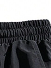 男友风男士秋季抽绳运动长裤多口袋户外防水工装裤非常适合春秋季徒步旅行活动 - 黑色 - 查看 4