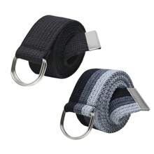 Kit 2 Men's Belt Canvas Grosgrain Buckle Half Ring High Quality Plus Size - 黑/藍繡花 - 查看 5