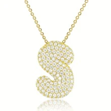 1pc Luxury Initial Charm Letter Star Hailey Style Full Cubic Zirconia A-Z English Letter Thick Bubble Round Pendant Fashion Hip Hop Unisex Gold Plated Brass Necklace Jewelry Party Gift - Necklace - View 19