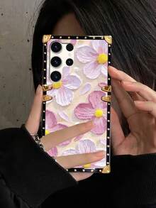 1pc Pink Painted Floral Pattern Rectangle Shockproof Stylish Phone Case Compatible With IPhone 7 Plus/8 Plus/XR/XS Max/11/11 Pro/11 Pro Max/12/12 Pro/12 Pro Max/13/13 Pro/13 Pro Max/14/14 Pro/14 Plus/14 Pro Max/15/15 Pro/15 Plus/15 Pro Max, Galaxy Z Flip3/Z Flip4, S23 FE/S20+/S20U/S21U/S22U/S23U/S24 Ultra 5G, Note20 Ultra/Note10+, A04E/A05/A12/A13 4G/A14/A15/A22/A23/A24/A25/A32/A33/A34/A52/A53/A54/A55/A72/A73 5G, OPPO A38/A18/A78 5G/A98/A79 5G, Realme C53/C55, Redmi Note12 Pro+ 5G/Note13 Pro, Vivo Y36 5G. The Phone Case May Display Different Colors Under Different Lighting Conditions, And There Is A Protective Film On The Pattern, Please Remove It Before Use. - Multicolor - View 3