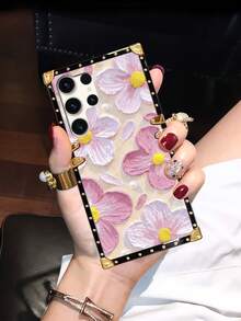1pc Pink Painted Floral Pattern Rectangle Shockproof Stylish Phone Case Compatible With IPhone 7 Plus/8 Plus/XR/XS Max/11/11 Pro/11 Pro Max/12/12 Pro/12 Pro Max/13/13 Pro/13 Pro Max/14/14 Pro/14 Plus/14 Pro Max/15/15 Pro/15 Plus/15 Pro Max, Galaxy Z Flip3/Z Flip4, S23 FE/S20+/S20U/S21U/S22U/S23U/S24 Ultra 5G, Note20 Ultra/Note10+, A04E/A05/A12/A13 4G/A14/A15/A22/A23/A24/A25/A32/A33/A34/A52/A53/A54/A55/A72/A73 5G, OPPO A38/A18/A78 5G/A98/A79 5G, Realme C53/C55, Redmi Note12 Pro+ 5G/Note13 Pro, Vivo Y36 5G. The Phone Case May Display Different Colors Under Different Lighting Conditions, And There Is A Protective Film On The Pattern, Please Remove It Before Use. - Multicolor - View 4
