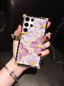 1pc Pink Painted Floral Pattern Rectangle Shockproof Stylish Phone Case Compatible With IPhone 7 Plus/8 Plus/XR/XS Max/11/11 Pro/11 Pro Max/12/12 Pro/12 Pro Max/13/13 Pro/13 Pro Max/14/14 Pro/14 Plus/14 Pro Max/15/15 Pro/15 Plus/15 Pro Max, Galaxy Z Flip3/Z Flip4, S23 FE/S20+/S20U/S21U/S22U/S23U/S24 Ultra 5G, Note20 Ultra/Note10+, A04E/A05/A12/A13 4G/A14/A15/A22/A23/A24/A25/A32/A33/A34/A52/A53/A54/A55/A72/A73 5G, OPPO A38/A18/A78 5G/A98/A79 5G, Realme C53/C55, Redmi Note12 Pro+ 5G/Note13 Pro, Vivo Y36 5G. The Phone Case May Display Different Colors Under Different Lighting Conditions, And There Is A Protective Film On The Pattern, Please Remove It Before Use. - Multicolor - View 9
