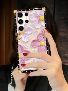 1pc Pink Painted Floral Pattern Rectangle Shockproof Stylish Phone Case Compatible With IPhone 7 Plus/8 Plus/XR/XS Max/11/11 Pro/11 Pro Max/12/12 Pro/12 Pro Max/13/13 Pro/13 Pro Max/14/14 Pro/14 Plus/14 Pro Max/15/15 Pro/15 Plus/15 Pro Max, Galaxy Z Flip3/Z Flip4, S23 FE/S20+/S20U/S21U/S22U/S23U/S24 Ultra 5G, Note20 Ultra/Note10+, A04E/A05/A12/A13 4G/A14/A15/A22/A23/A24/A25/A32/A33/A34/A52/A53/A54/A55/A72/A73 5G, OPPO A38/A18/A78 5G/A98/A79 5G, Realme C53/C55, Redmi Note12 Pro+ 5G/Note13 Pro, Vivo Y36 5G. The Phone Case May Display Different Colors Under Different Lighting Conditions, And There Is A Protective Film On The Pattern, Please Remove It Before Use. - Multicolor - View 6