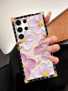 1pc Pink Painted Floral Pattern Rectangle Shockproof Stylish Phone Case Compatible With IPhone 7 Plus/8 Plus/XR/XS Max/11/11 Pro/11 Pro Max/12/12 Pro/12 Pro Max/13/13 Pro/13 Pro Max/14/14 Pro/14 Plus/14 Pro Max/15/15 Pro/15 Plus/15 Pro Max, Galaxy Z Flip3/Z Flip4, S23 FE/S20+/S20U/S21U/S22U/S23U/S24 Ultra 5G, Note20 Ultra/Note10+, A04E/A05/A12/A13 4G/A14/A15/A22/A23/A24/A25/A32/A33/A34/A52/A53/A54/A55/A72/A73 5G, OPPO A38/A18/A78 5G/A98/A79 5G, Realme C53/C55, Redmi Note12 Pro+ 5G/Note13 Pro, Vivo Y36 5G. The Phone Case May Display Different Colors Under Different Lighting Conditions, And There Is A Protective Film On The Pattern, Please Remove It Before Use. - Multicolor - View 5