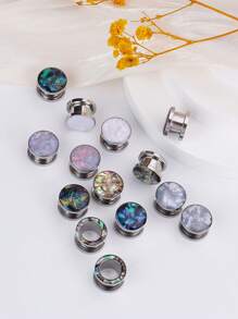 2 Pcs/Set Cool Abalone Shell Inlay Screw Ear Gauges Plugs Tunnels Expander Stainless Steel Stretcher Ear Expander Body Piercing Jewelry Best Friend Gifts Daily Wear