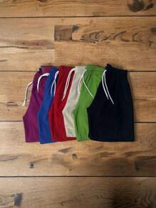 Men's Linen Shorts (PREMIUM) Plain - 紫色 - 查看 3