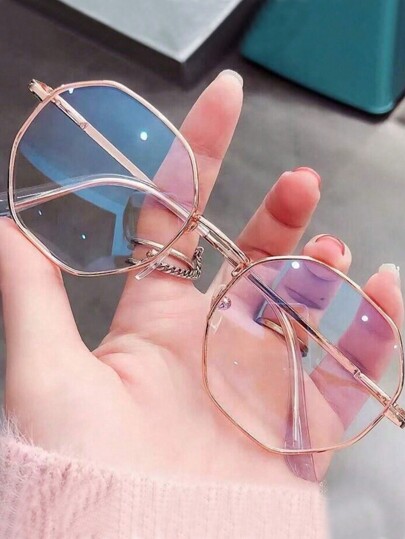 1 par de gafas con lentes planos de moda para mujer, marco redondo retro, lentes planos transparentes, accesorios de gafas para mujeres