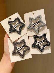 4 kẹp tóc ngôi sao pha lê cho bé gái, phụ kiện tóc mái & tóc mái lệch mới 2023 - Nhiều màu - Xem 6