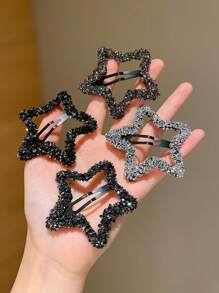 4 kẹp tóc ngôi sao pha lê cho bé gái, phụ kiện tóc mái & tóc mái lệch mới 2023 - Nhiều màu - Xem 3