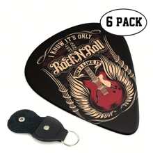 6 件装 0.96 毫米厚吉他拨片，带 PU 外壳，ABS 材质，双面卡通图案印花，适用于尤克里里琴、电吉他、贝斯，音乐爱好者的礼物 - 6片撥片+PU皮套(撥片0.71毫米厚度) - 查看 13