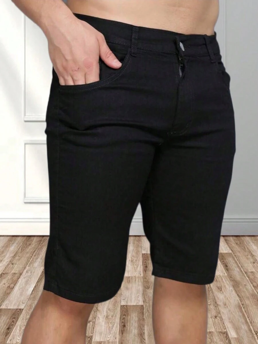 Men Denim Shorts - 黑色 - 查看 1