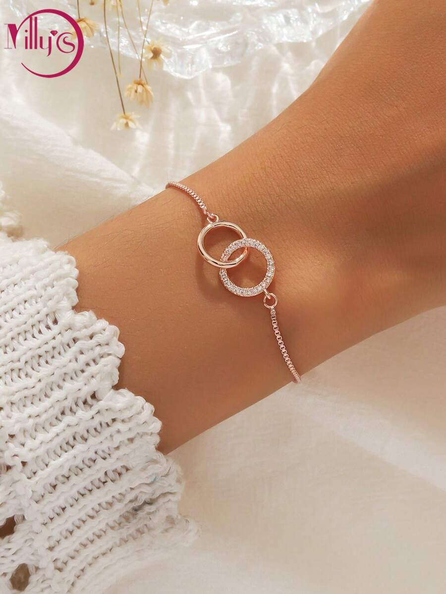 1pc Luxury Copper Zirconia Adjustable Infinite Symbol Bracelet For Ladies Daily Party Wedding - Rose Gold - View 1