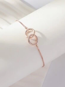 1pc Luxury Copper Zirconia Adjustable Infinite Symbol Bracelet For Ladies Daily Party Wedding - Rose Gold - View 2
