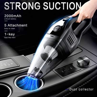 CascadeVac Portable Vacuum Cleaner For Home & Car, Powerful Suction USB Rechargeable Handheld Vacuum Cleaner With Multiple Accessories, Suitable For Car, Home, Office Crevices, 2000mAh