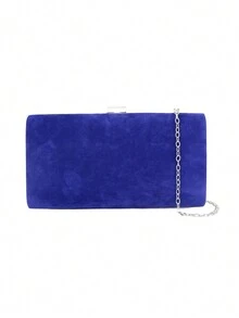 Bolso de mano cuadrado mini de caja rígida de moda de terciopelo, accesorio de vestido formal para fiesta - Azul - Ver 4