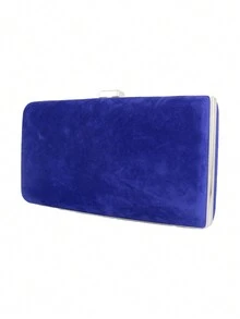 Bolso de mano cuadrado mini de caja rígida de moda de terciopelo, accesorio de vestido formal para fiesta - Azul - Ver 3