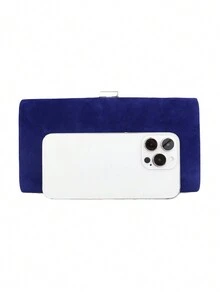 Bolso de mano cuadrado mini de caja rígida de moda de terciopelo, accesorio de vestido formal para fiesta - Azul - Ver 2