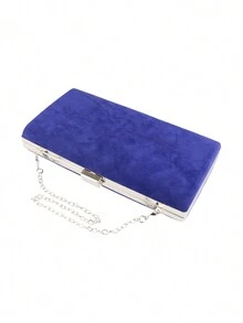 Bolso de mano cuadrado mini de caja rígida de moda de terciopelo, accesorio de vestido formal para fiesta - Azul - Ver 5