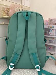 Waterproof,Portable Letter Patch Decor Functional Backpack School Bag For Graduate, Teen Girls, Freshman, Sophomore, Junior & Senior In College, University & High School, Perfect For Outdoors ,Travel & Back To School, School Supplies,School Backpack,Backpack For School,School Bookbag,Large Capacity, Suitable For Teen Girls Women College Students, Perfect For Back To School,College,Middle School, High School,Outdoors, Travel, Outings - Green - View 6