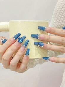 10PCS Blue Tip False Nails With Rhinestone Decor Ultra-Flexible Long Lasting Fake Nails For Professional Nail Art Salon Supply - Blue - View 3