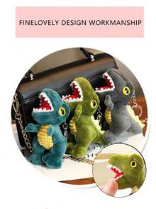 1 pieza Lindo colgante de llavero de peluche en forma de dinosaurio miniatura, muñeco de dinosaurio de peluche pequeño como regalo - Multicolor - Ver 3
