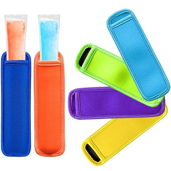 Ice Pop Sleeves, 6 Pieces Ice Pop Neoprene Insulator Sleeves, Freezer Popsicle Holder Sleeves, Colorful Ice Sleeves Holder Bag, Reusable Washable Ice Popsicle Holders