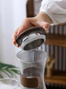 1 套 1500L 耐热玻璃水壶，带托盘和杯子，现代胡桃木色水壶和果汁瓶套装，适合派对和所有季节