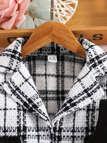 2pcs/Set Young Girl Fashion Plaid Lapel Collar Long Sleeve Jacket & Sleeveless Dress Set, Spring & Autumn - Black - View 4
