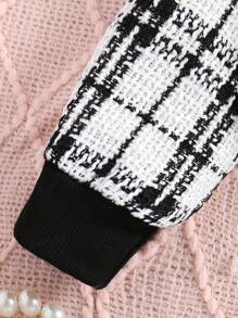 2pcs/Set Young Girl Fashion Plaid Lapel Collar Long Sleeve Jacket & Sleeveless Dress Set, Spring & Autumn - Black - View 6