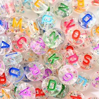 100 件透明亚克力字母珠闪光透明散珠时尚 DIY 手链项链手机链珠宝制作工艺用品
