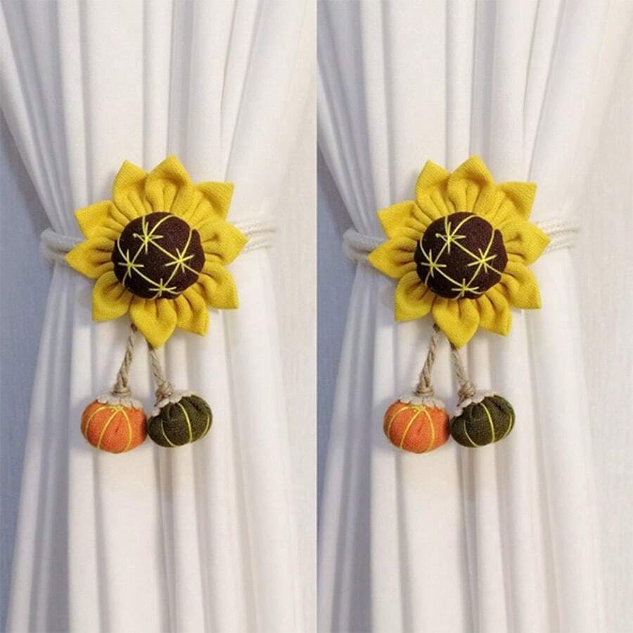 1 件，配有钩针窗帘带，支撑编织绳，家居装饰窗帘带，向日葵窗帘带，窗帘带，扣配件 - 彩色 - 查看 1