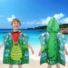 1入組兒童浴巾連連帽披風沙灘巾，提供2種尺寸，快速乾燥吸水浴袍斗篷連帽，方便更換，男女兼用的可愛多花圖案毛巾
