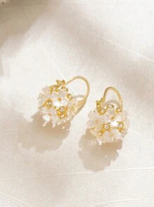 1 对奢华时尚自然风白色花形树脂石球耳钉 情人节、妈妈、母亲、母亲节、礼物 - 金黃色 - 查看 6