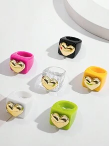 Cute Cartoon-Style Geometric Resin Acrylic Rings - Multicolor - View 4