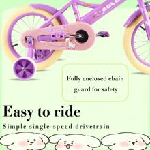 Rully Girls Bike For 2-7 Years Children, Retro Kids Bike With Training Wheels | Bell | Doll Seat | Basket (12"/14"/16") - 紫色 - 查看 6