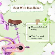 Rully Girls Bike For 2-7 Years Children, Retro Kids Bike With Training Wheels | Bell | Doll Seat | Basket (12"/14"/16") - 紫色 - 查看 5