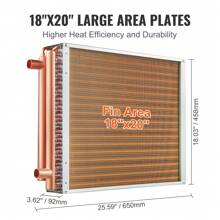 Heat Exchanger Water To Air, 18"X 20" With 3-Row 3/8" Copper Ports, 242 Aluminum Fins Heat Exchanger For Outdoor Wood Furnaces, Residential Heating And Cooling, And Forced Air Heating - 金色 - 查看 5