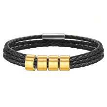 Customized Family Name Men's Bracelet, 3-Layer Black Leather Magnetic Bracelet, 20cm/22cm, Gold/Silver, Personalized Stainless Steel Beads, Laser Engraved With Family Name, Date, Birthday Gift, Christmas Gift, Father's Day Gift,Black,Gold,Stylish,Colorful,Vintage,Simple,Unisex,Casual,Cuties,Custom,Personalized,Unique,Ideal Gifts For Him,Ideal Gifts For Her,Her,Boyfriend,Girlfriend,Dad,Mom,Family,Friends,For Anniversaries,For Birthdays,For Graduation,For Prom,For Party,Stainless Steel Jewelry