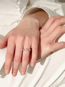 1 件不锈钢全砖锆石戒指 - 玫瑰金 - 查看 2