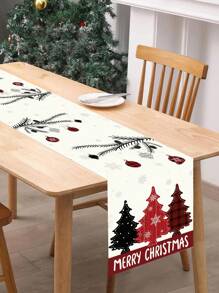 1 Stück Tischläufer mit Weihnachts-Thema, im vintage Landhausstil mit Weihnachtsbaum- und Ornament-Elementen, aus Polyester, 35x180cm, geeignet für Weihnachtsfamilientreffen & Party Tisch Dekoration, Heimdekoration, Weihnachtsdekoration, Partyzubehör