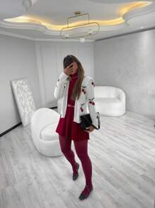 Cherry Knitting Winter Long Sleeve Cold Cherry Coat - 白色 - 查看 1