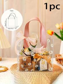 1/5个装透明PVC菊花印花礼品包装袋，便携式透明手提礼品包装袋，适合婚礼伴娘，可爱的雏菊图案提手，婚礼礼品手提袋，促销，小型企业用品，购物袋，节日派对手提袋，生日派对礼品袋，手工手提袋，返校情人节